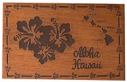 "Aloha, Hawaii" Hibiscus & Island Map Wood Stamped Magnet