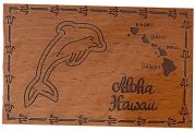 "Aloha Hawaii" Dolphin & Island Map Wood Stamped Magnet