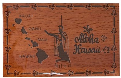 "Aloha, Hawaii" King Kamehameha & Island Map Wood Stamped Magnet