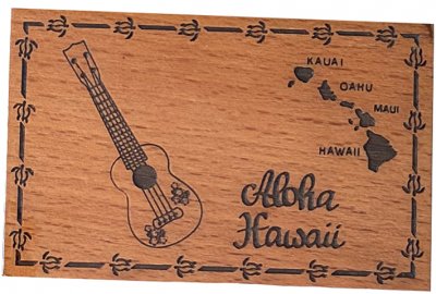 "Aloha, Hawaii" Ukalele & Island Map Wood Stamped Magnet