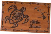 "Aloha Hawaii" Sea Turtle & Island Map Wood Stamped Magnet