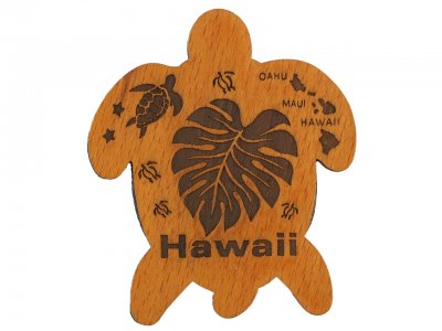 "Hawaii" Monstera Leaf, Turtle & Island Map Turtle Magnet 7x6cm