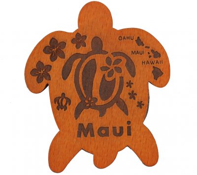 "Maui" Turtle, Plumeria & Island Map Turtle Magnet 7x6cm