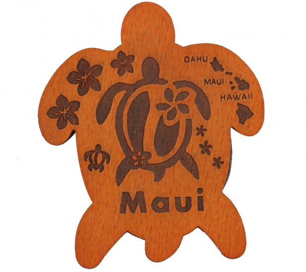 "Maui" Turtle, Plumeria & Island Map Turtle Magnet 7x6cm - Click Image to Close