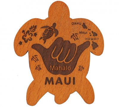 "Maui" Shaka, Turtle & Island Map Turtle Magnet 7x6cm