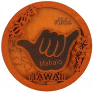 "Hawaii" Shaka & Island Map Wood Magnet 7cm / 2.75"