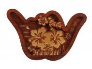 "Hawaii" Shaka Shaped Hibiscus Wood Carved Magnet