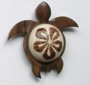 "Hawaii" - 3" Wood Turtle Magnet w/ Plumeria Flower