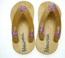 2" Mini Wood Sandal Magnet w/ Hibiscus Flower & "Hawaii" Design