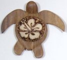 4" Large Wood Turtle Magnet with Hibiscus Flower Design