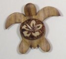 2" Small Wood Turtle Magnet with Hibiscus Flower Design