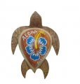 2" Small Wood Turtle Magnet with Painted BLUE Hibiscus Flower