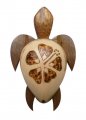 3" Medium Wood Turtle Magnet with Hibiscus Flower Design
