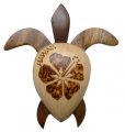 4" Large Wood Turtle Magnet w/ Hibiscus Flower & "Hawaii" Design