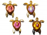 "Hawaii"- 2" Assorted Colors Hibiscus Wood Turtle Magnet
