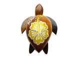 "Maui", 2" Painted Yellow Wood Turtle Magnet
