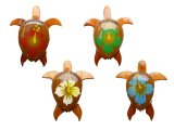 "Maui", 2" Wood Turtle w/Assorted Colors Painted Flower Magnet