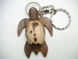 2" Burned Wood Turtle w/ Island Chain Keychain