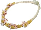 Pink Everlasting Shell with Yellow Mongo Shell Raffia Necklace