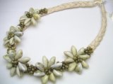 Green Sigay (Cowry) Shell with Green Mongo Shell Raffia Necklace