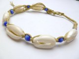 Natural Cowrie Shell Bracelet / Anklet w/ Royal Blue Beads