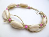 Natural Cowrie Shell Bracelet / Anklet w/ Pink Beads