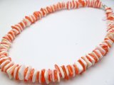 16" Natural Square Cut - Red & White - White Rose Shell Choker