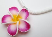 Pink Fimo Flower w/ 18" Clam Shell Necklace