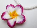 Hot Pink & White Fimo Flower w/ 18" Clam Shell Necklace
