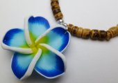 Blue Fimo Flower w/ 18" Coconut Beads Necklace