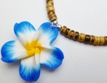 Blue & Yellow Fimo Flower w/ 18" Coconut Beads Necklace