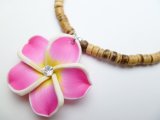 Hot Pink Fimo Flower w/ 18" Coconut Beads Necklace