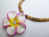 Pink Fimo Flower w/ 18" Coconut Beads Necklace