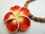 Red Fimo Flower w/ 18" Coconut Beads Necklace