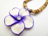 Purple & White Fimo Flower w/ 18" Coconut Beads Necklace
