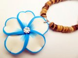Blue & White Fimo Flower w/ 18" Coconut Beads Necklace