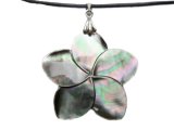 30mm Black Mother of Pearl Plumeria Pendant w/ Leather Cord
