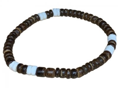 4-5mmDark Brown Coconut & White Shell Beads Stretchable Bracelet