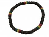4-5mmDark Brown & Rasta Color Coconut Beads Stretchable Bracelet