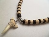 18" Brown & White Coco Bead Necklace with 3/4" Mako Shark Teeth