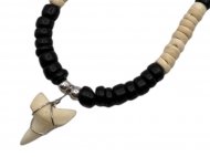 18" White and Black Coco Bead Necklace w/ 3/4" Mako Shark Teeth