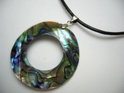 40mm Dount Abalone Shell 18" 2mm Leather Cord Necklace