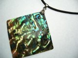 40mm Square Abalone Shell 18" 2mm Leather Cord Necklace