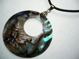 40mm Round w/ Hole Abalone Shell 18" 2mm Leather Cord Necklace