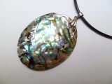 40mm Oval Abalone Shell 18" 2mm Leather Cord Necklace