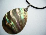 40mm Tear Drop Abalone Shell 18" 2mm Leather Cord Necklace