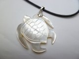 40mm White MOP Turtle w/ 2.0mm Leather Cord 16"