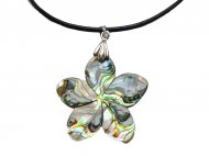 30mm abalone Plumeria flower pendant on 2mm leather necklace 18"