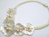 5 White MOP Flower w/ White Pearl Necklace