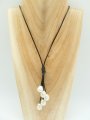 12mm White Fresh Water on Black Leather Necklace